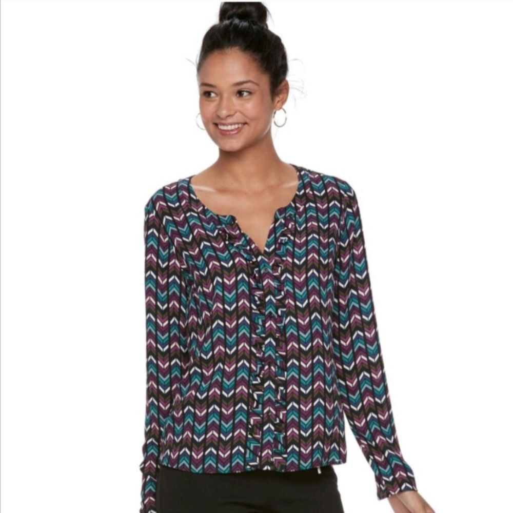 Candie's Crepe Tuxedo Ruffle Shirt